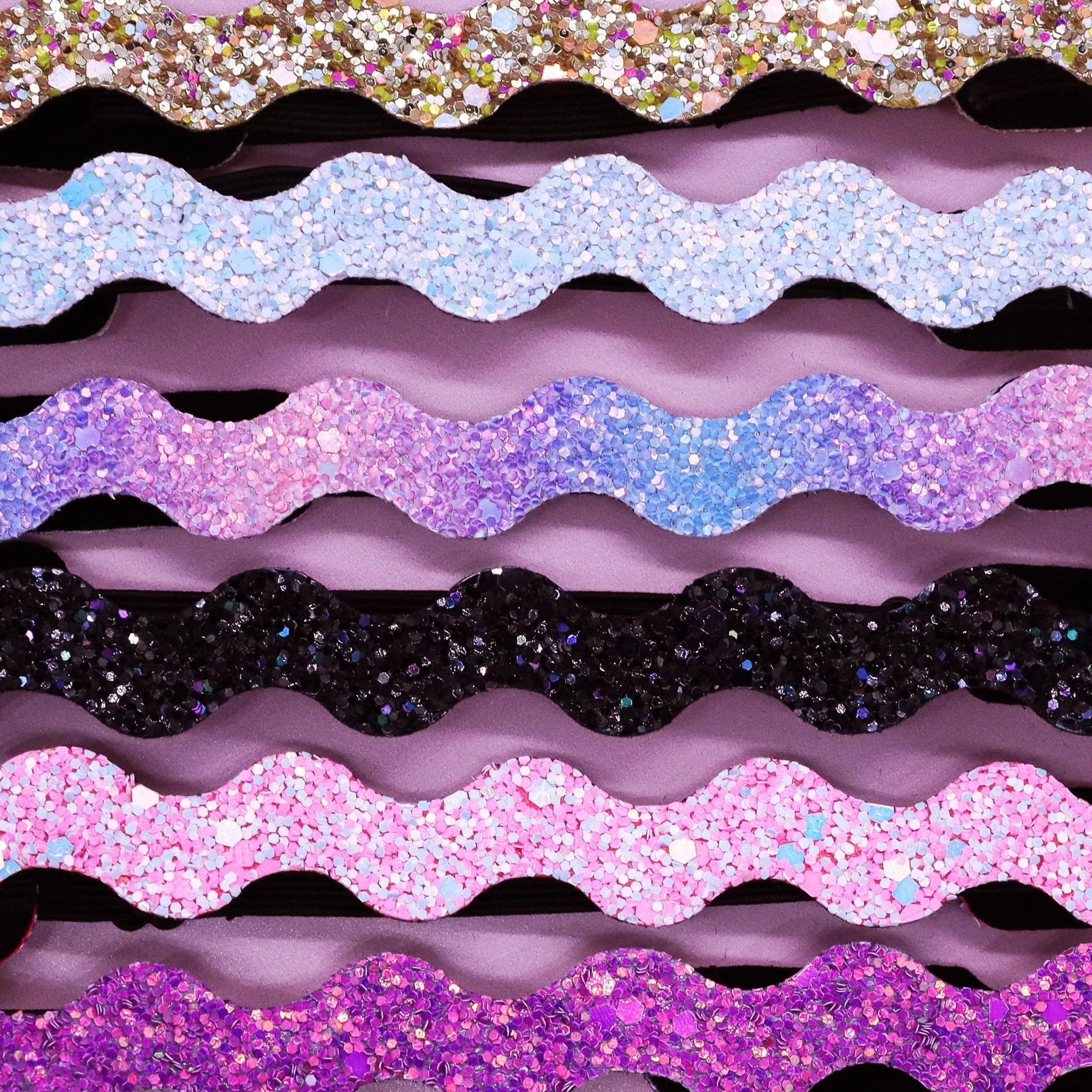 Adjustable No Slip Glitter Headbands - 6 Pack