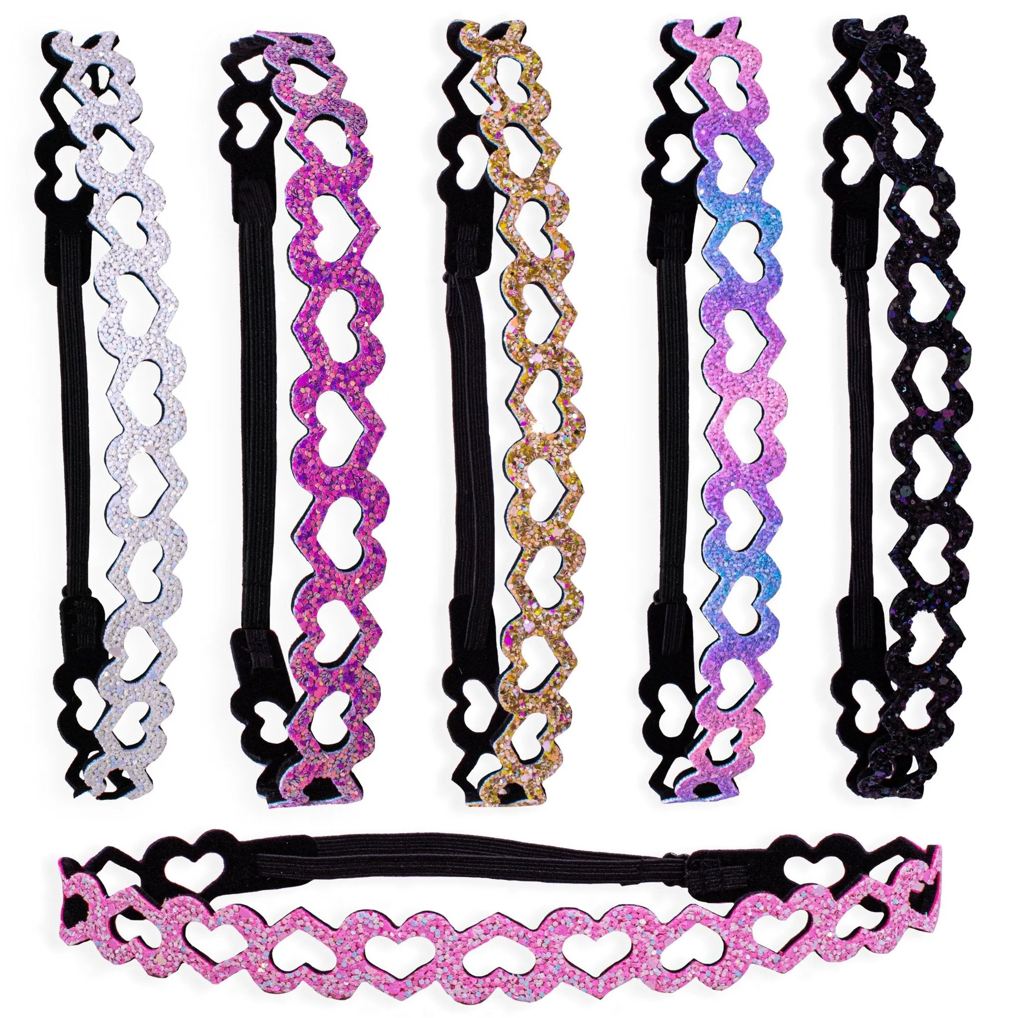 Adjustable No Slip Glitter Headbands - 6 Pack