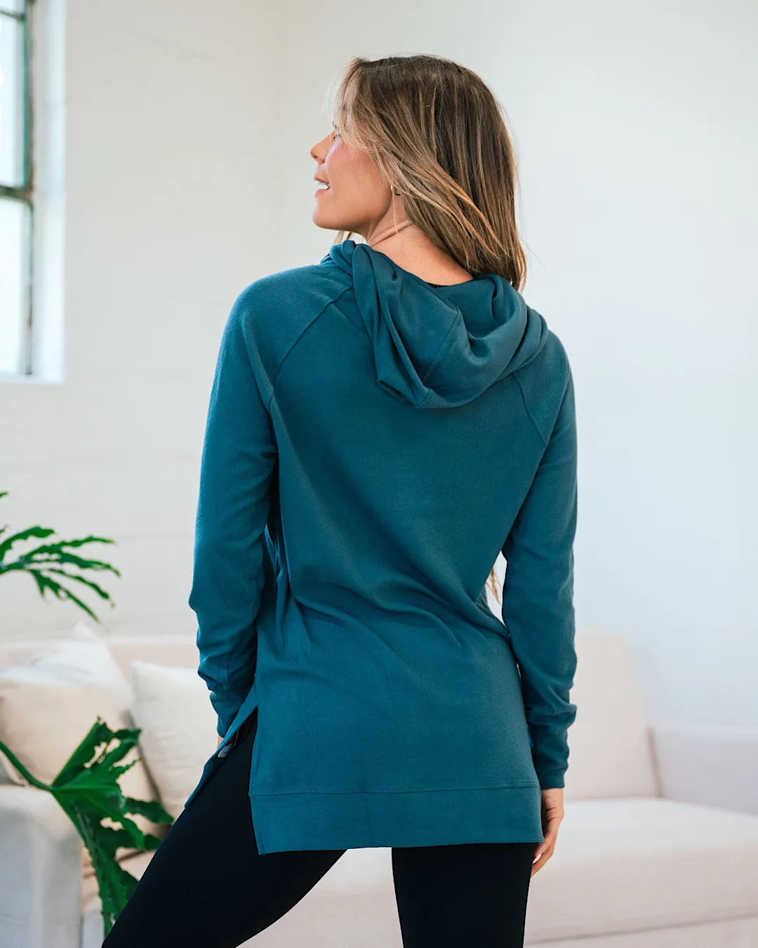 Ampersand Ave Sideslit Hoodie - Teal FINAL SALE