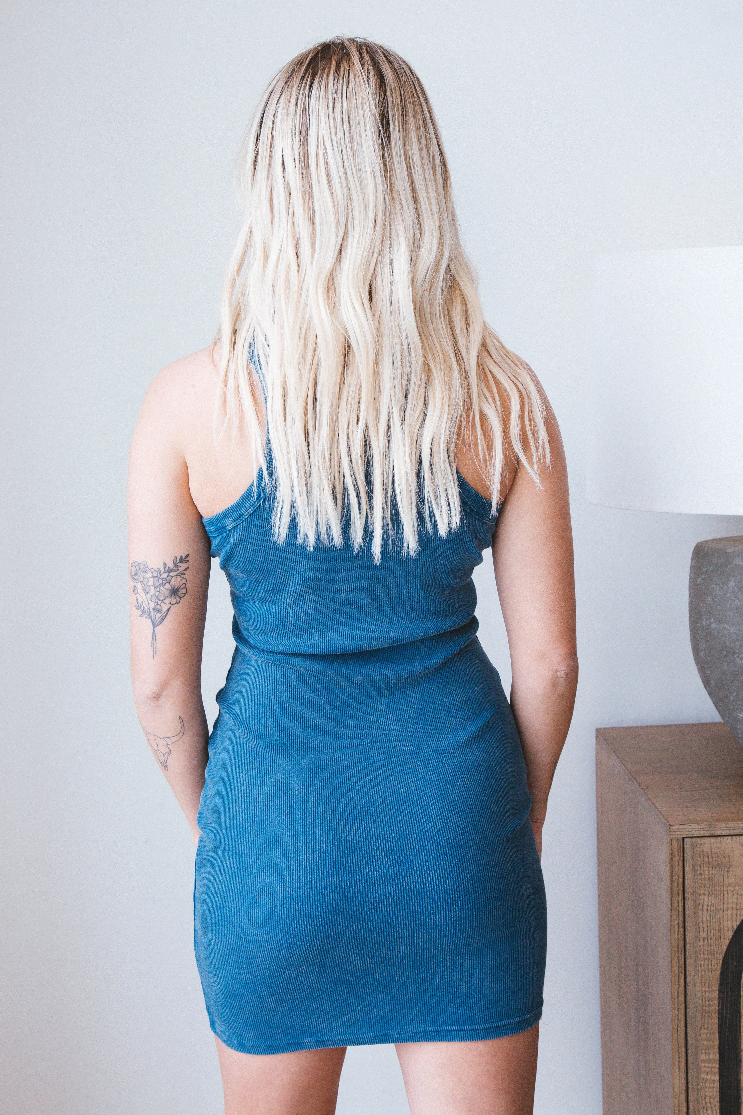 Ashley Acid Washed Mini Dress, Dark Teal