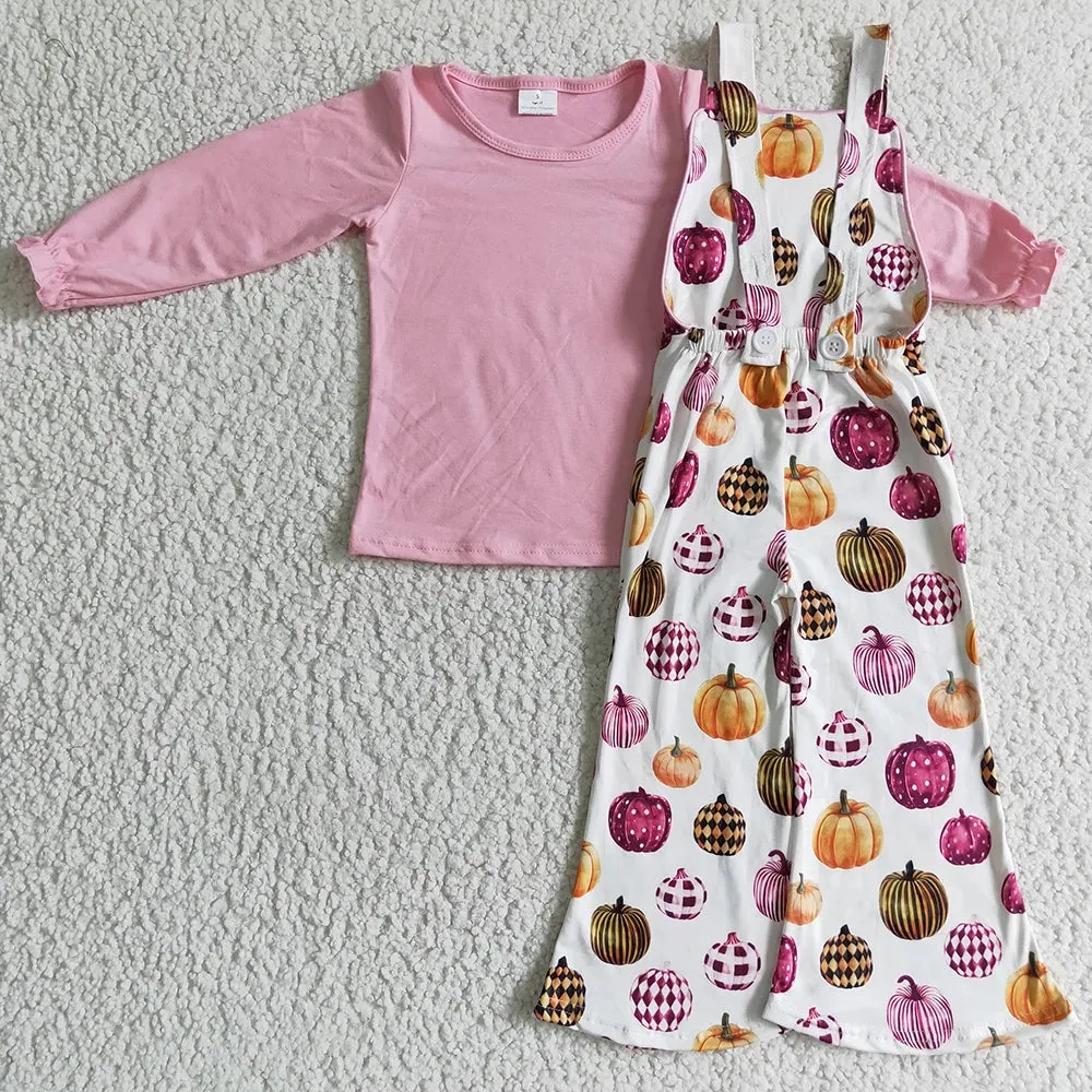 Autumn Pumpkin Overalls Outfit Western Leopard Kids