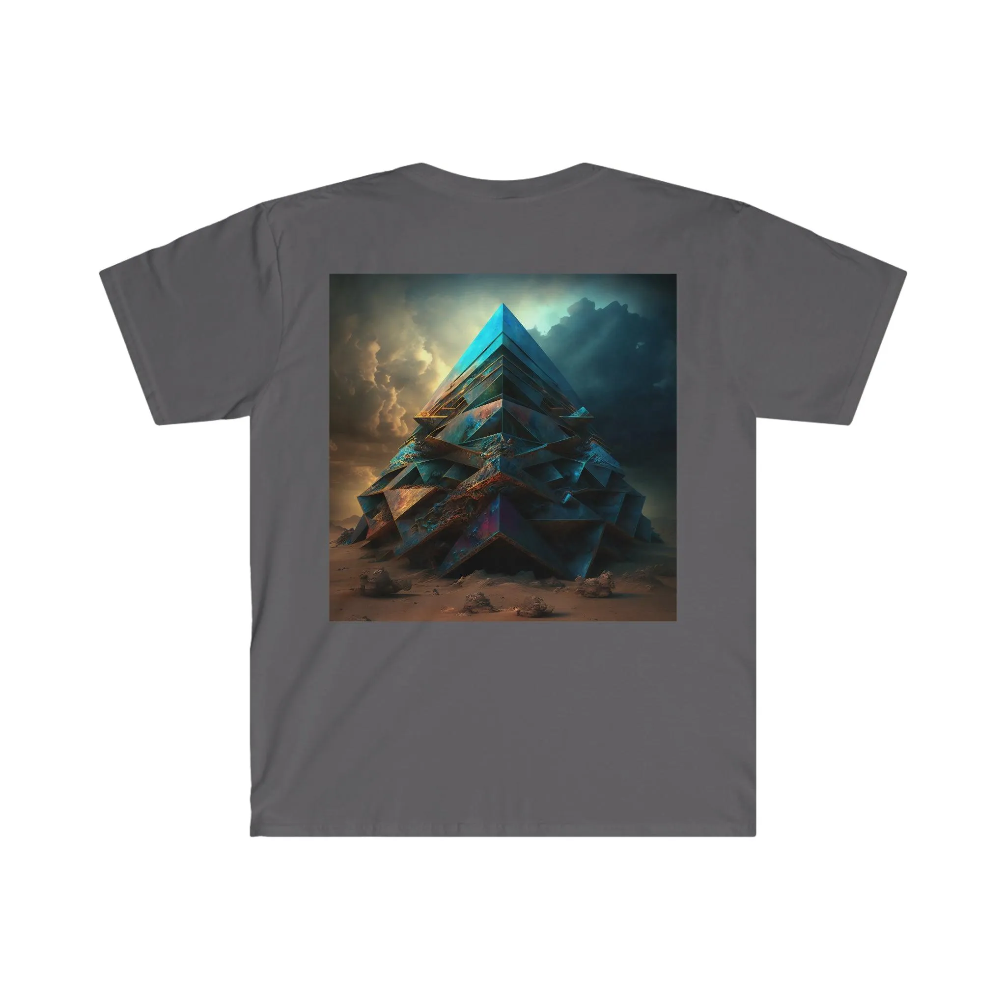 Bismuth Pyramids: Colorful and Surreal Unisex Soft Style Digital and AI Art T-Shirt for Festival and Street Wear v2