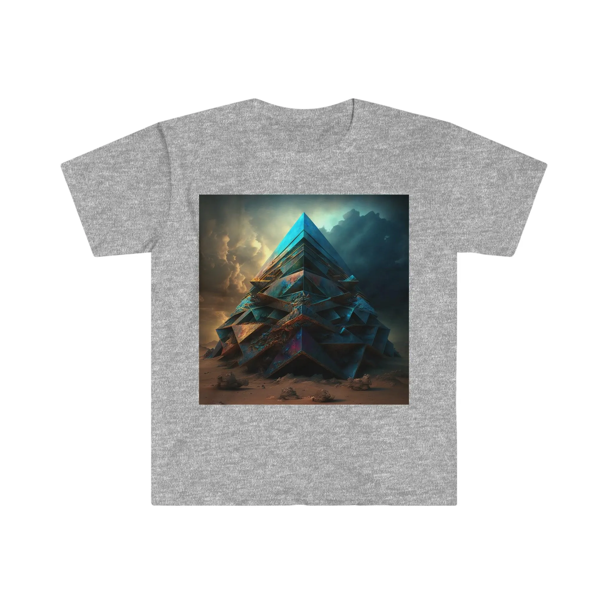 Bismuth Pyramids: Colorful and Surreal Unisex Soft Style Digital and AI Art T-Shirt for Festival and Street Wear v2