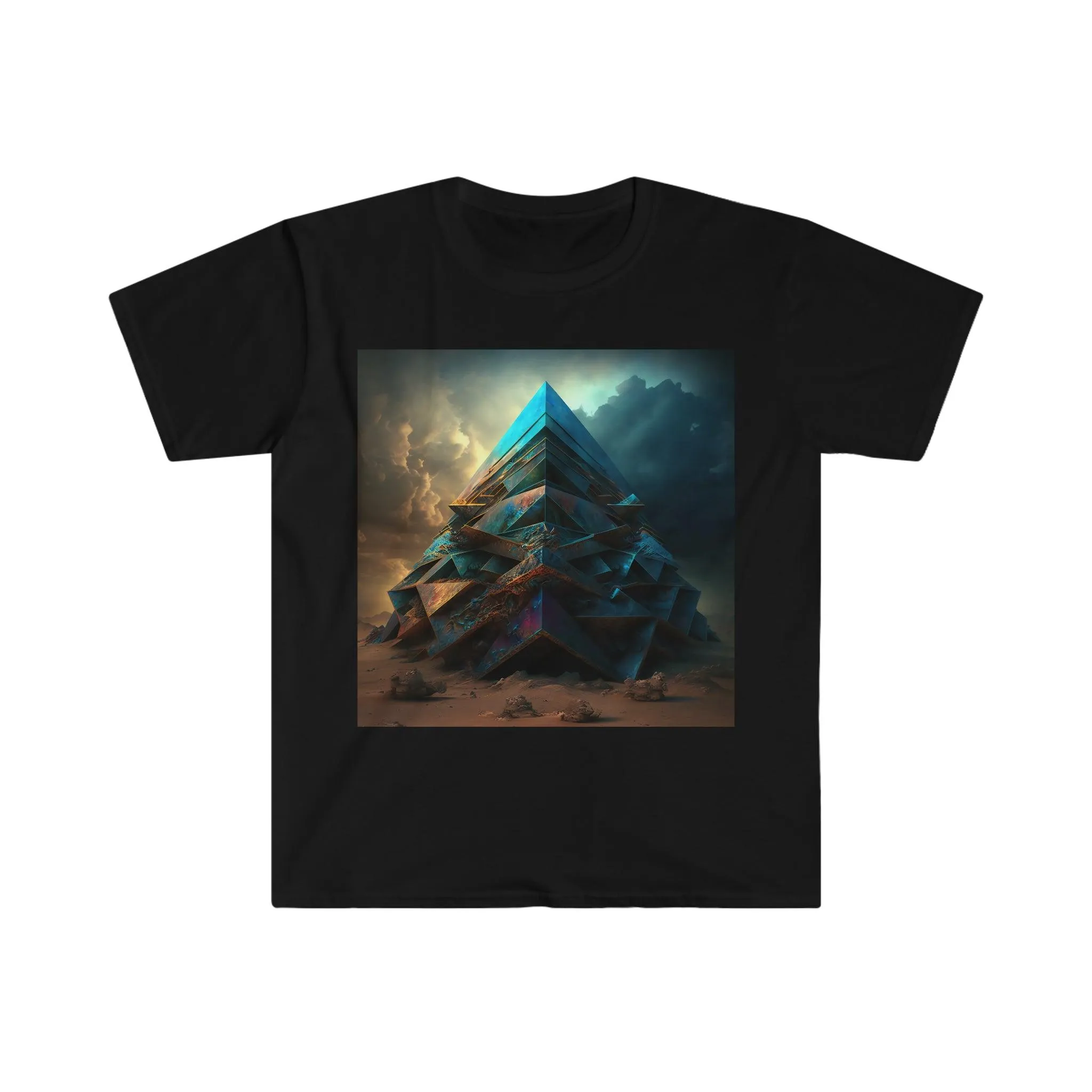 Bismuth Pyramids: Colorful and Surreal Unisex Soft Style Digital and AI Art T-Shirt for Festival and Street Wear v2