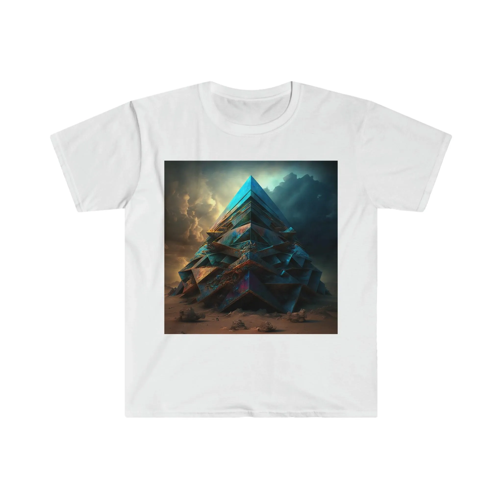 Bismuth Pyramids: Colorful and Surreal Unisex Soft Style Digital and AI Art T-Shirt for Festival and Street Wear v2