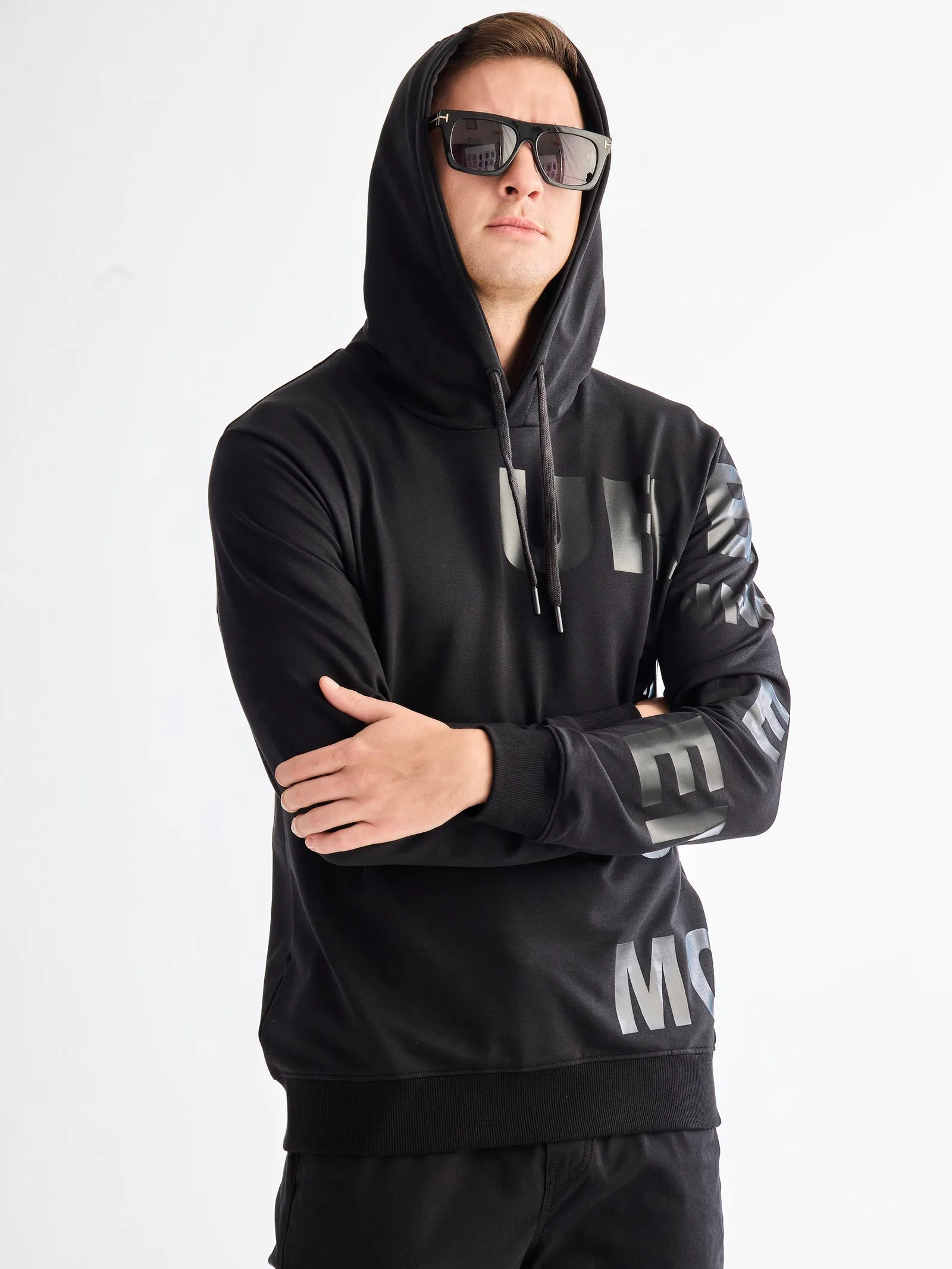 Black Printed Hooded Sweatshirt