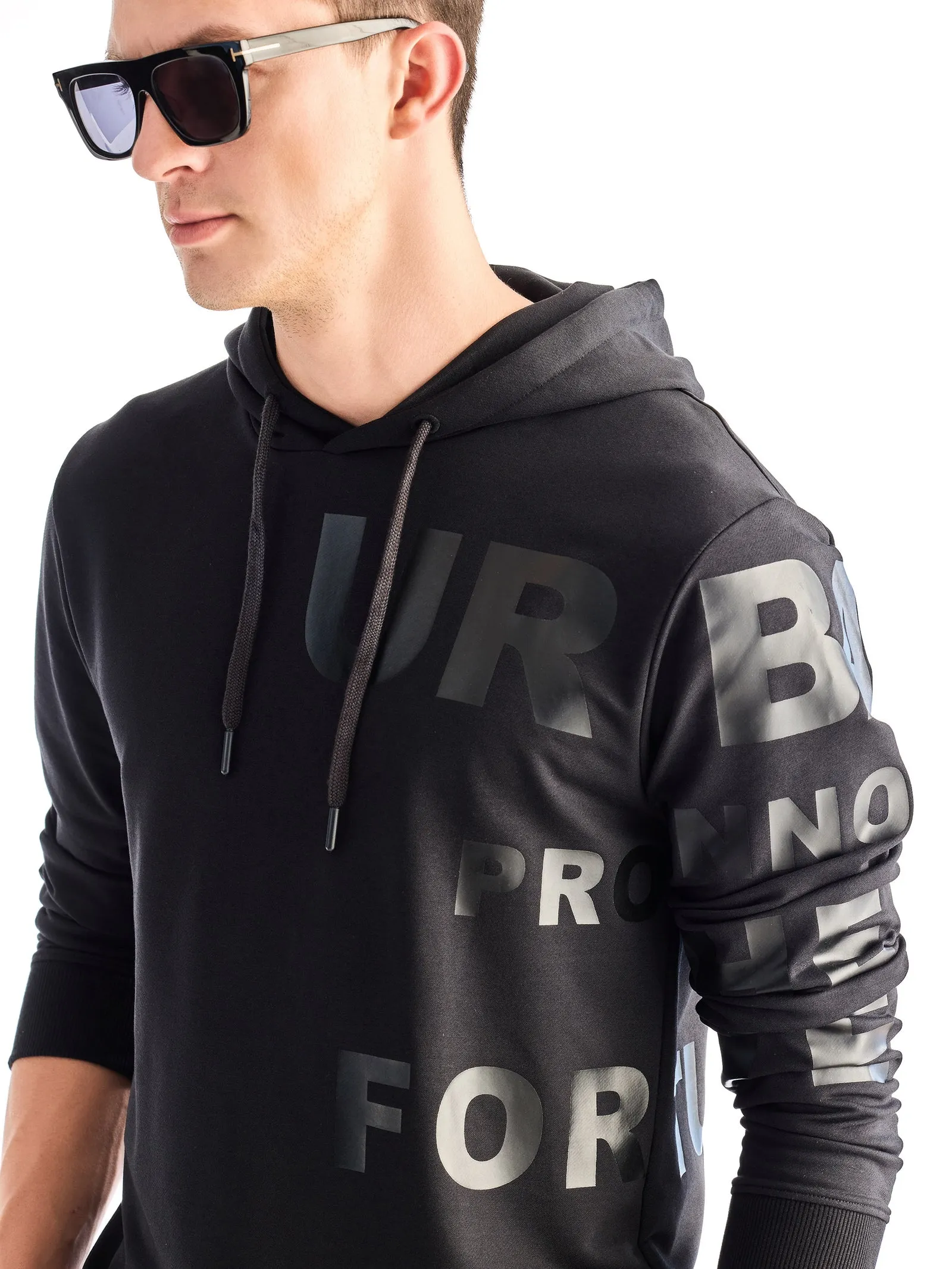 Black Printed Hooded Sweatshirt