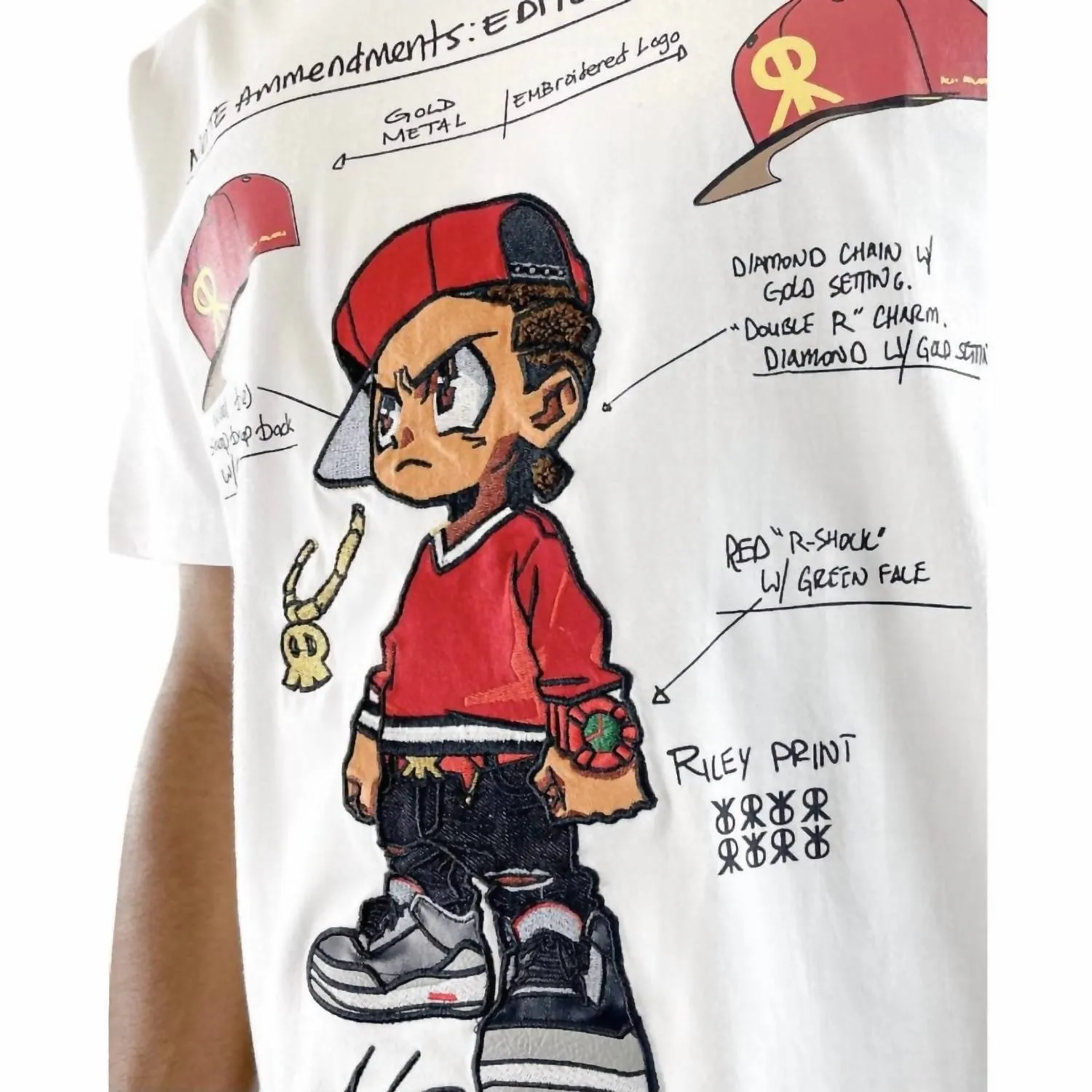 Boondocks Riley Blueprints Embroidered T Shirt In White