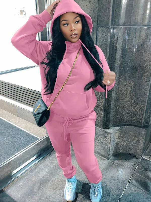 Casual fleece sweater two-piece hoodie tracksuit