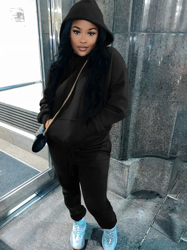 Casual fleece sweater two-piece hoodie tracksuit