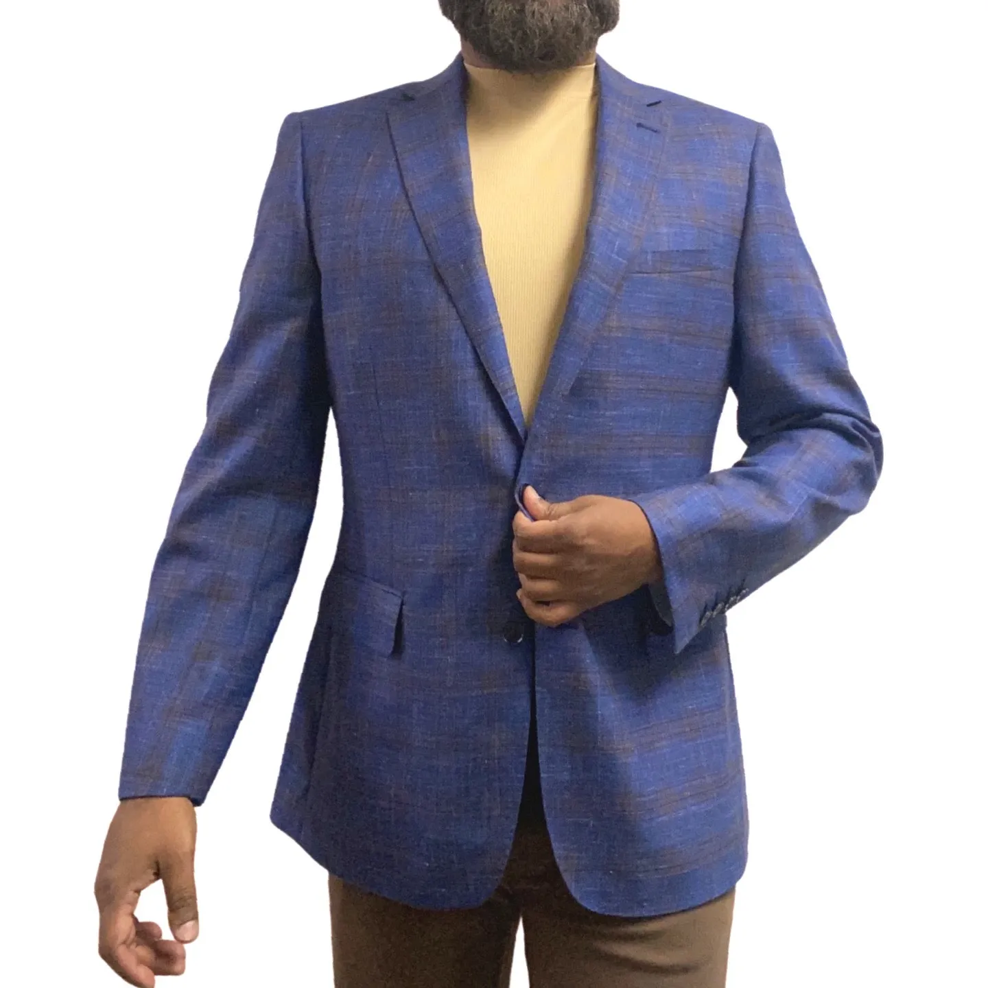 Classic Blue Plaid Men's Sports Coat Blazer - Premium 100% Wool Fabrication