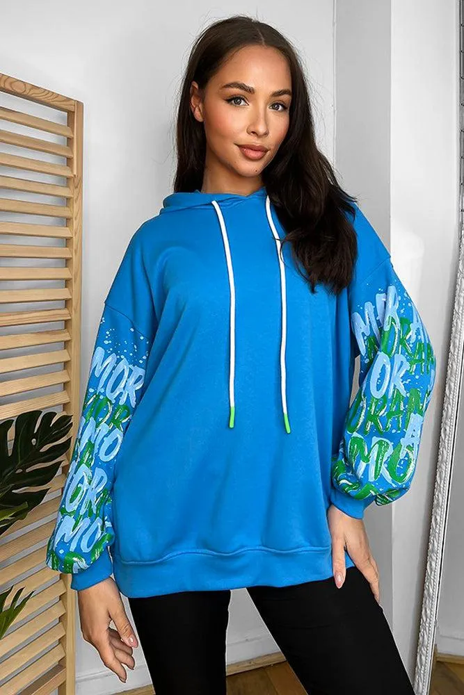 Cotton Blend Multi-slogan Sleeves Colourful Hoodie