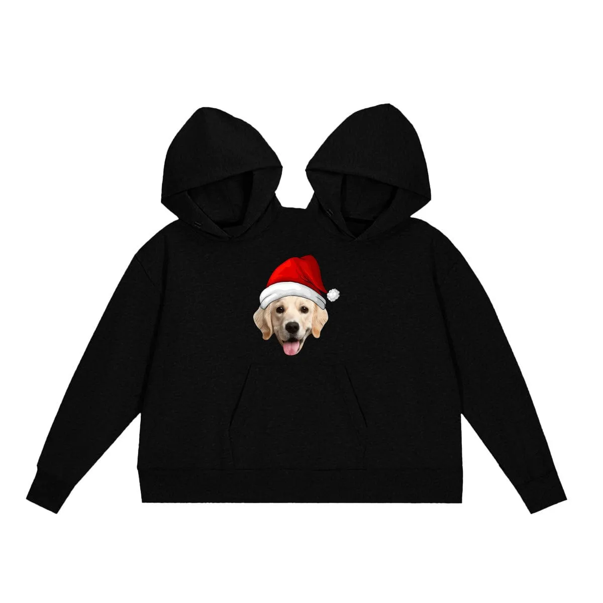 Custom Pet Face Christmas Hat Funny Couple Double One-piece Hoodie Personalized Two Person Intimate Hoodie