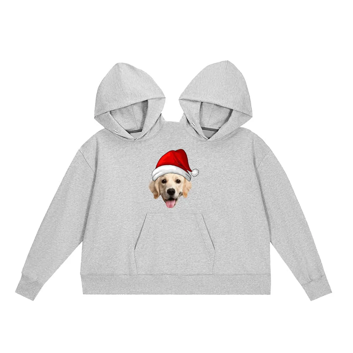 Custom Pet Face Christmas Hat Funny Couple Double One-piece Hoodie Personalized Two Person Intimate Hoodie