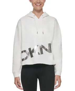 DKNY Sport Women's Metallic-Graphic Pullover Hoodie, Snow/silver, M