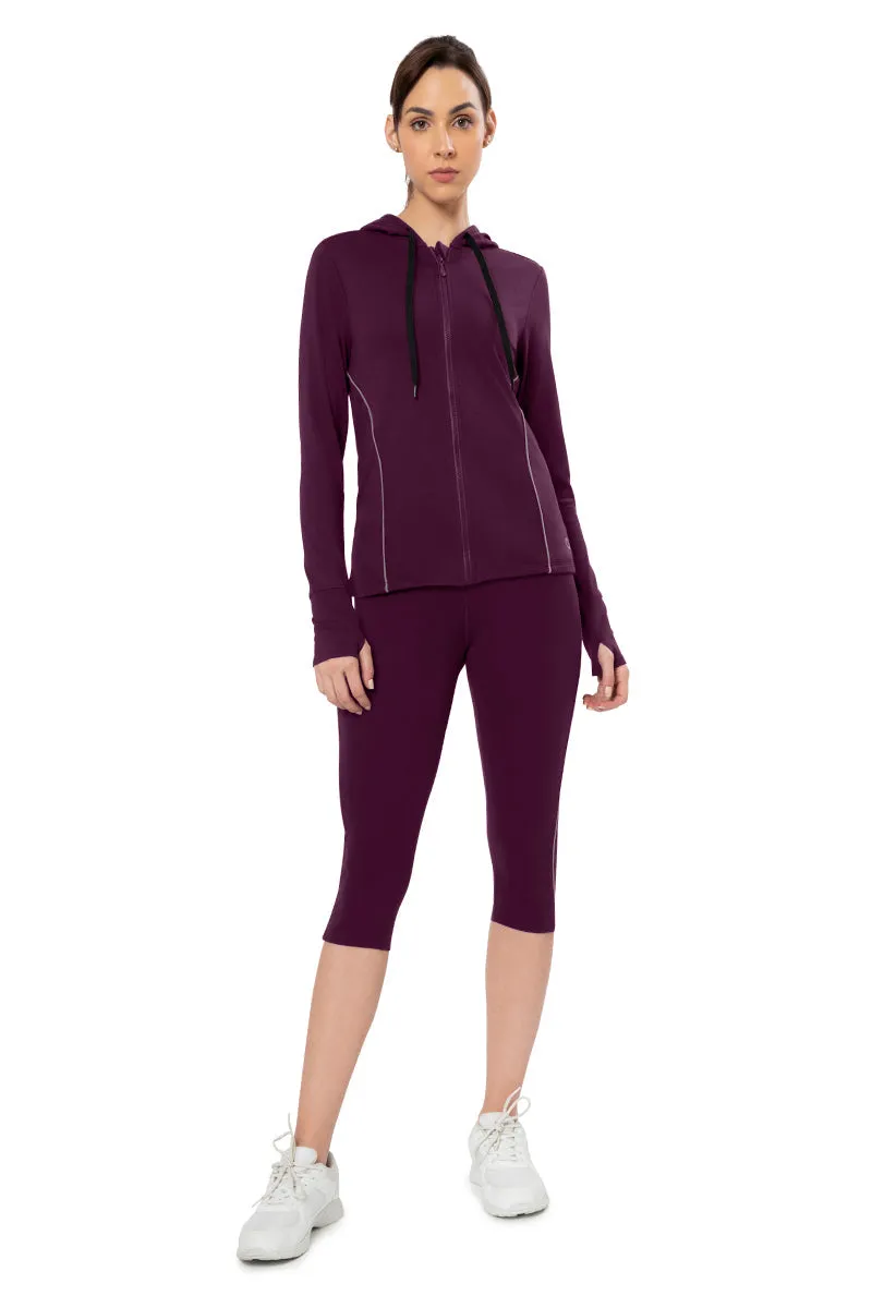 Flaunt Hoodie Full Sleeve Active Jacket - Blackberry Wine