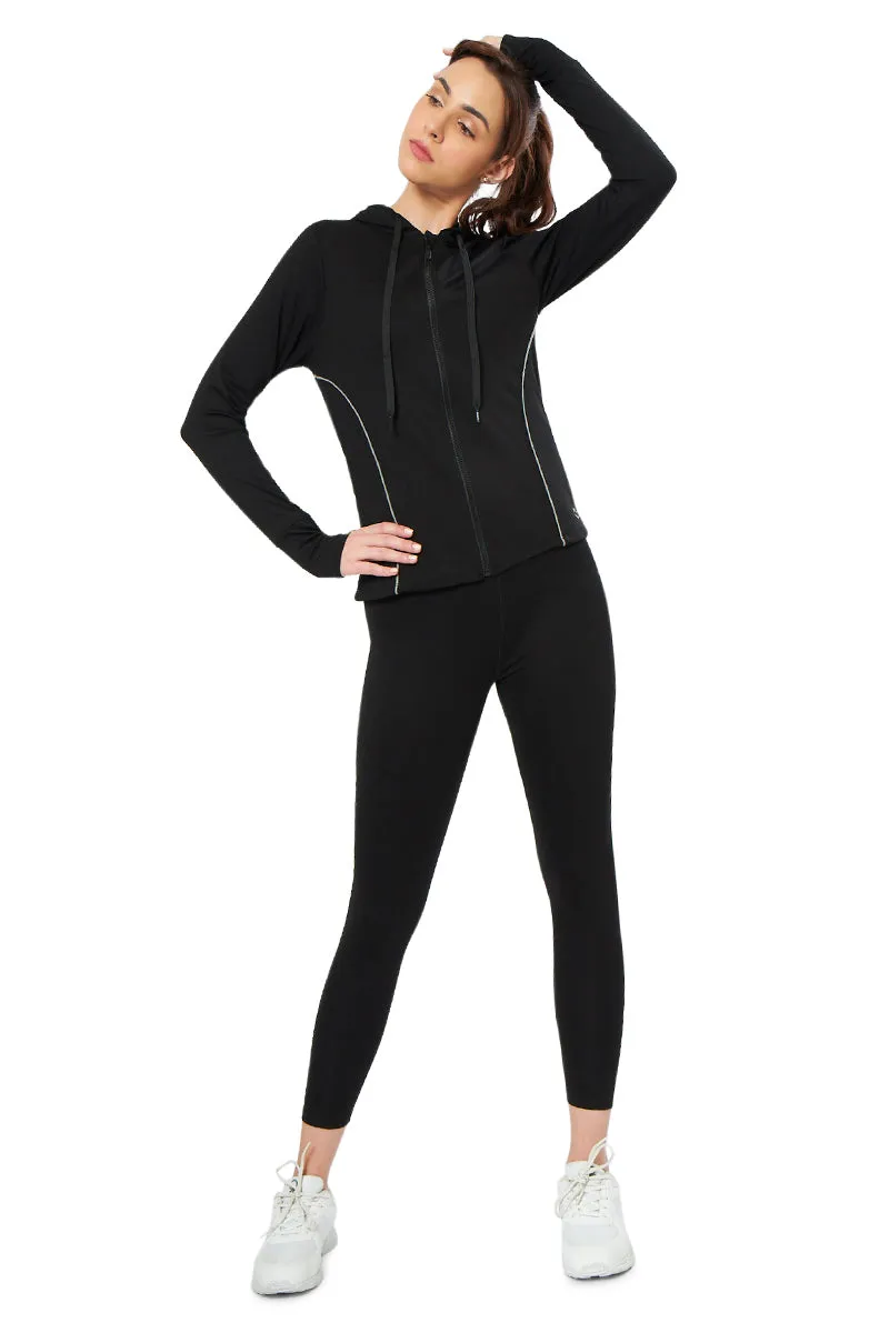 Flaunt Hoodie Full Sleeve Active Jacket - Jet Black