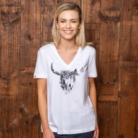 Grungey Skull V-Neck Shabby Tee Pelican