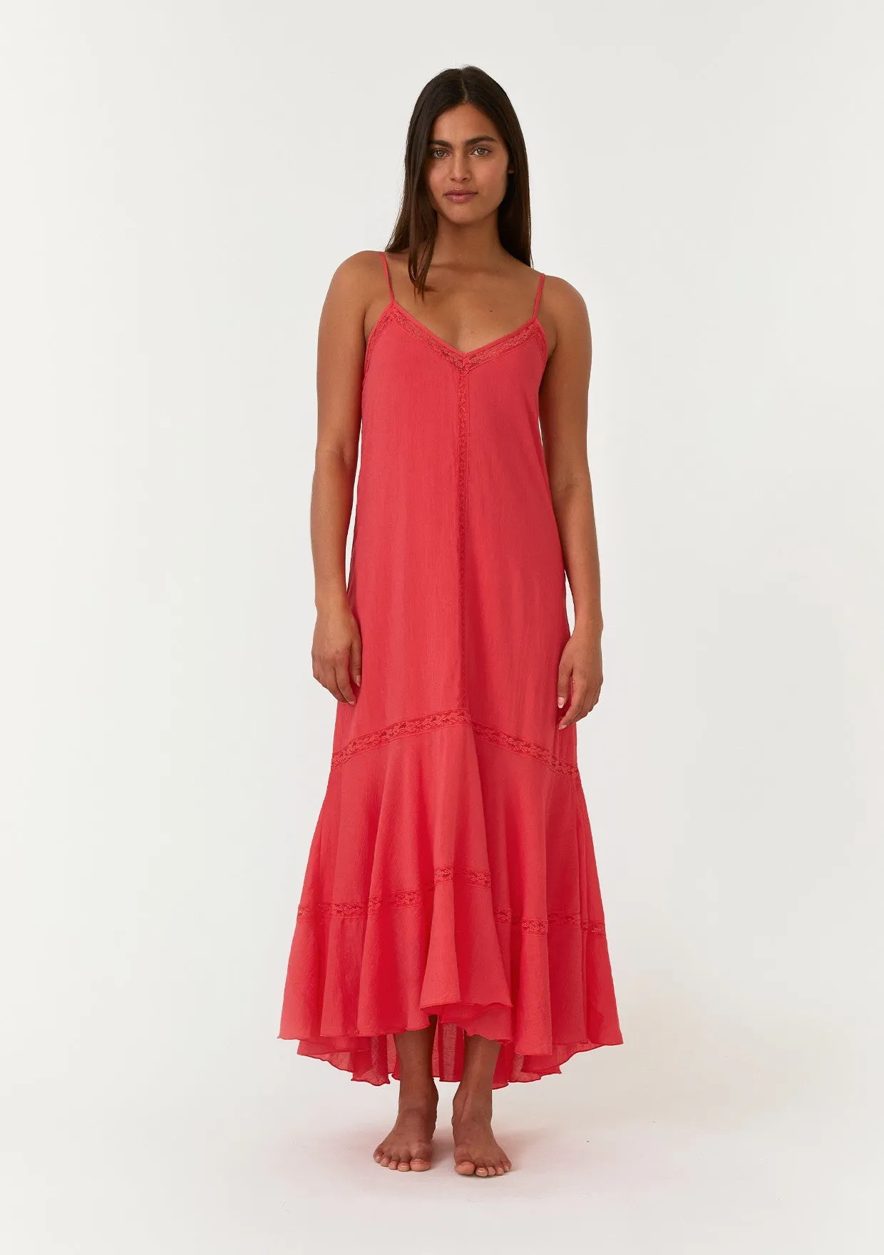 Hadley Lace Trim Maxi Dress, Hibiscus