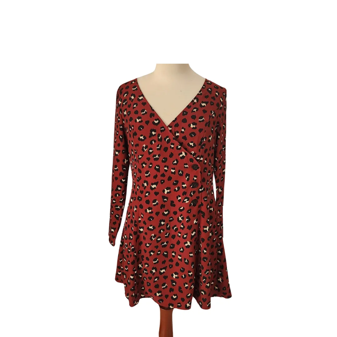 H&M Maroon Animal Print Knee-length Dress | Gently Used |