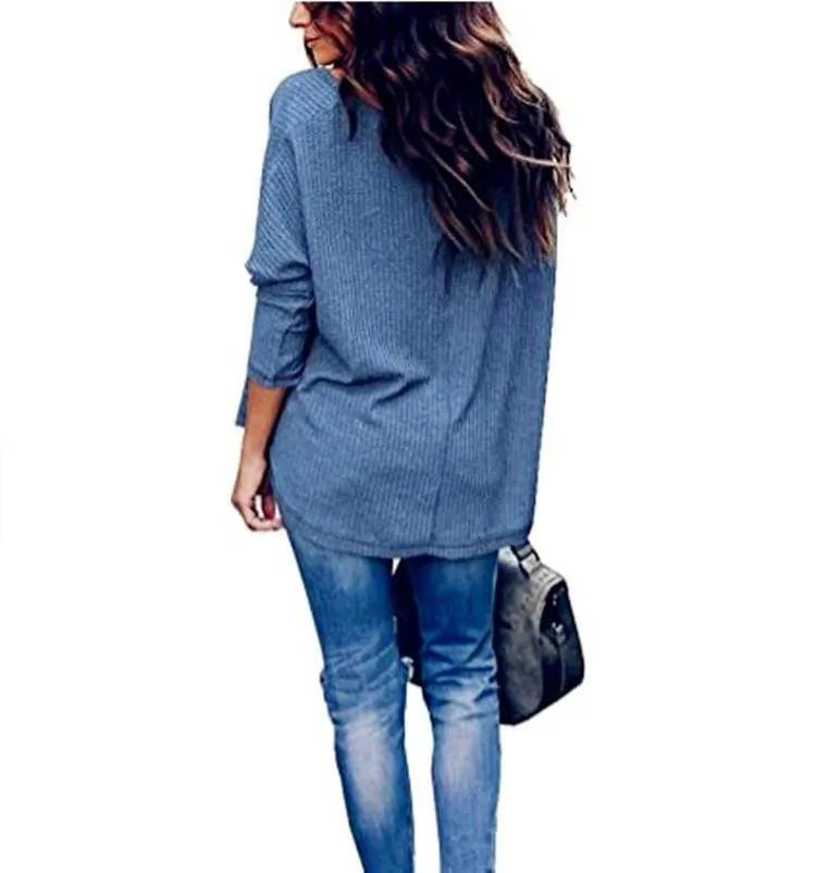 HauteEdition Slouchy Waffle Knit V-Neck Long Sleeve Tee