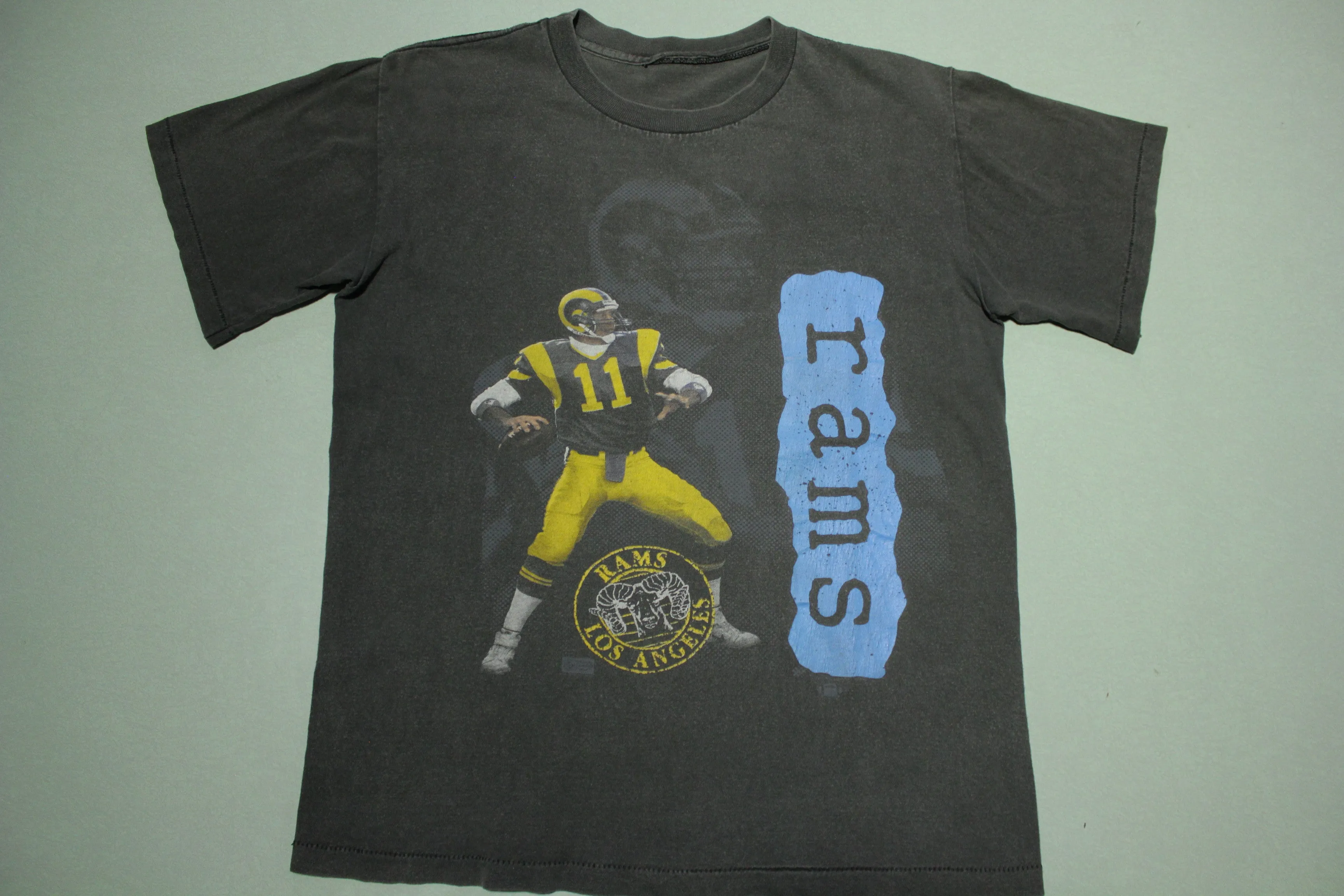 Jim Everett Vintage 90's Rams Single Stitch Faded Black NFL T-Shirt