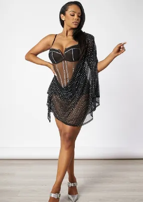 Lourdes Rhinestone Sheer Mesh See Through Overlay Mini Dress