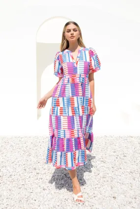 Marjorie Puff Sleeve Pattern Print Maxi THML Dress