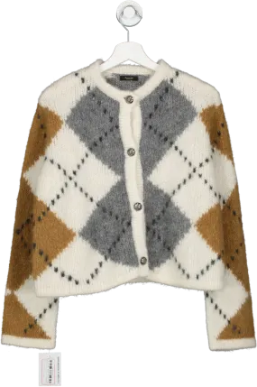 Massimo Dutti Womens Cream Diamond Knit Cardigan - UK Size XS, Elegant and Cozy