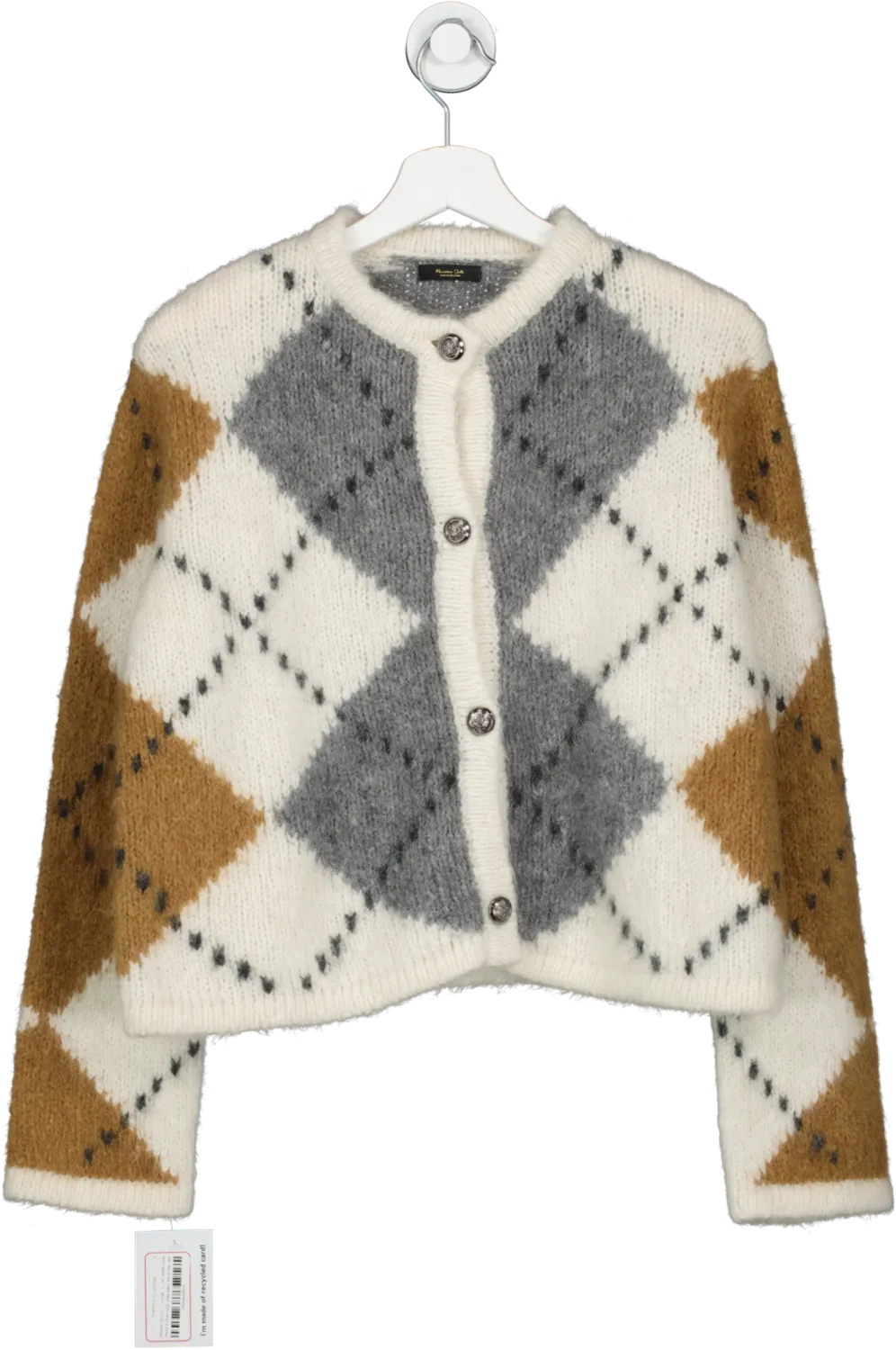 Massimo Dutti Womens Cream Diamond Knit Cardigan - UK Size XS, Elegant and Cozy