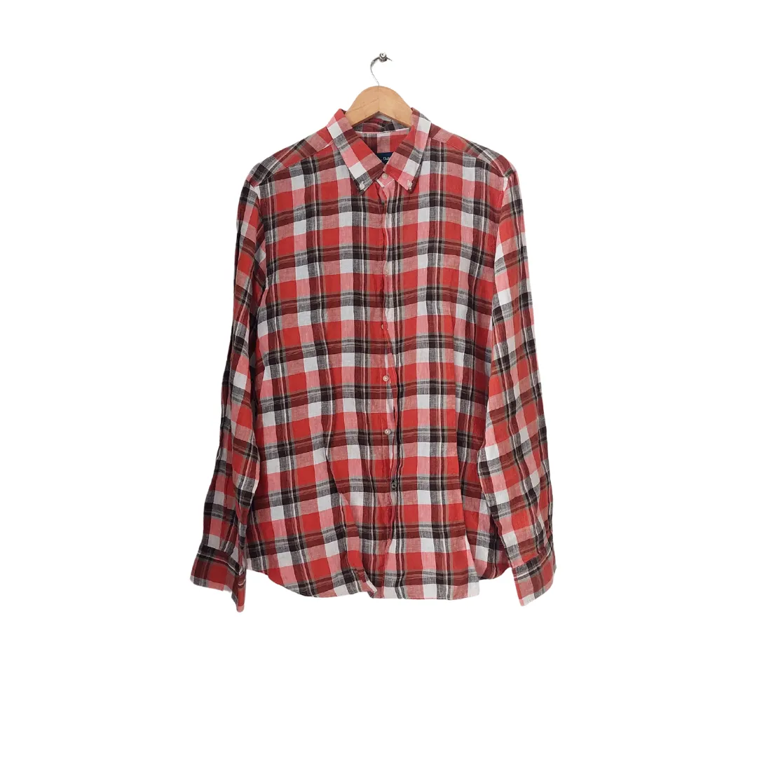 Massimo Dutti Orange Checked Collared Men's Shirt | Gently used |