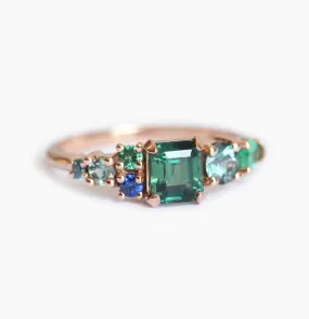 Massimo Emerald Cut Sapphire Cluster Ring