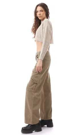 O171367 Cropped Mock Neck Beige Slip On Pullover