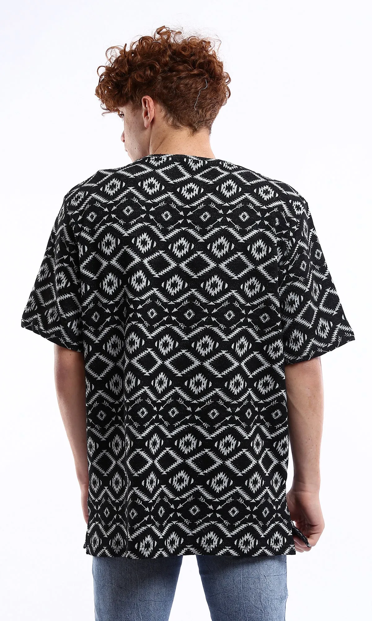 O178560 Short Sleeves Geometric Black & Grey Summer Tee