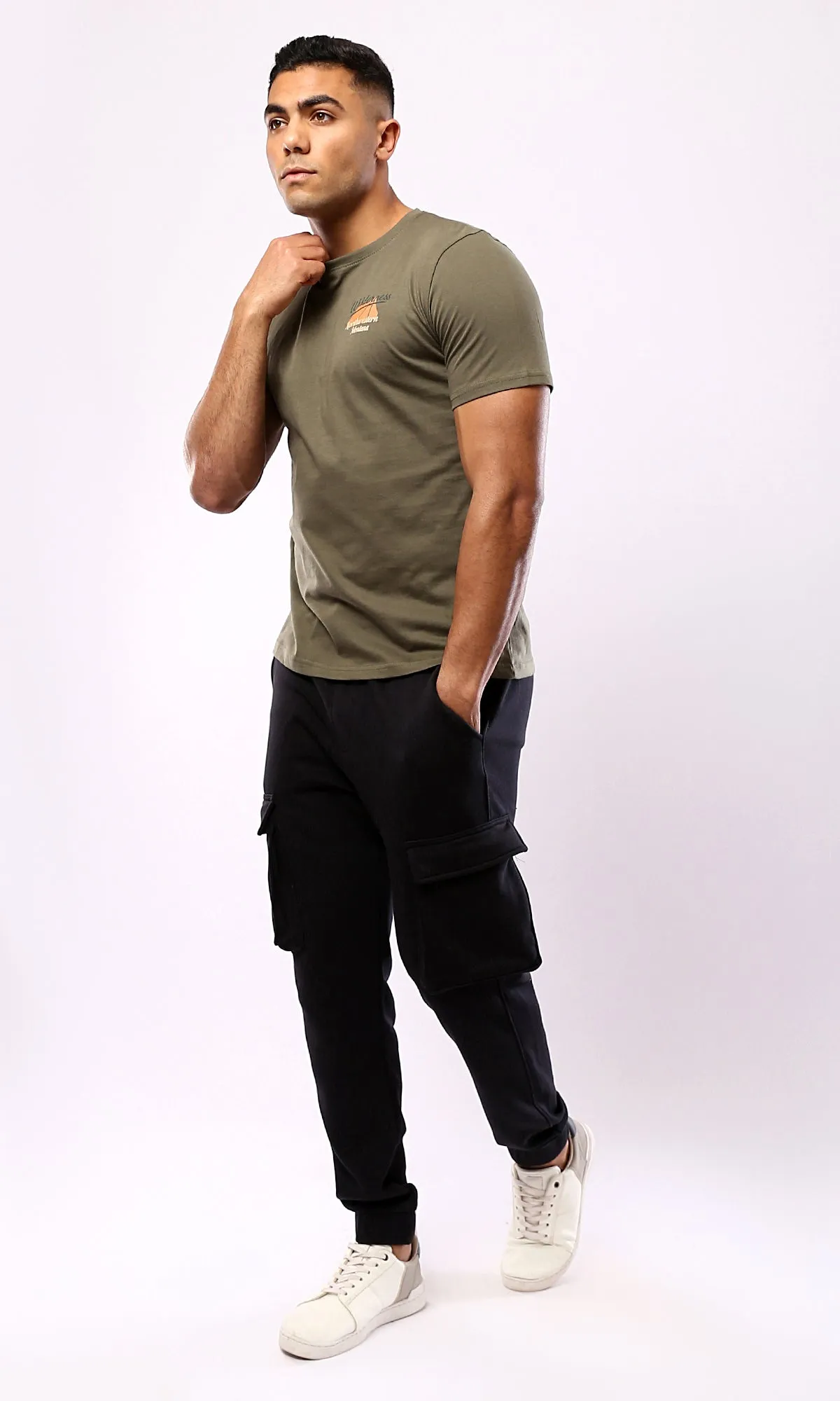 O179024 Dark Olive Tee With Mountain Explorer Back Print