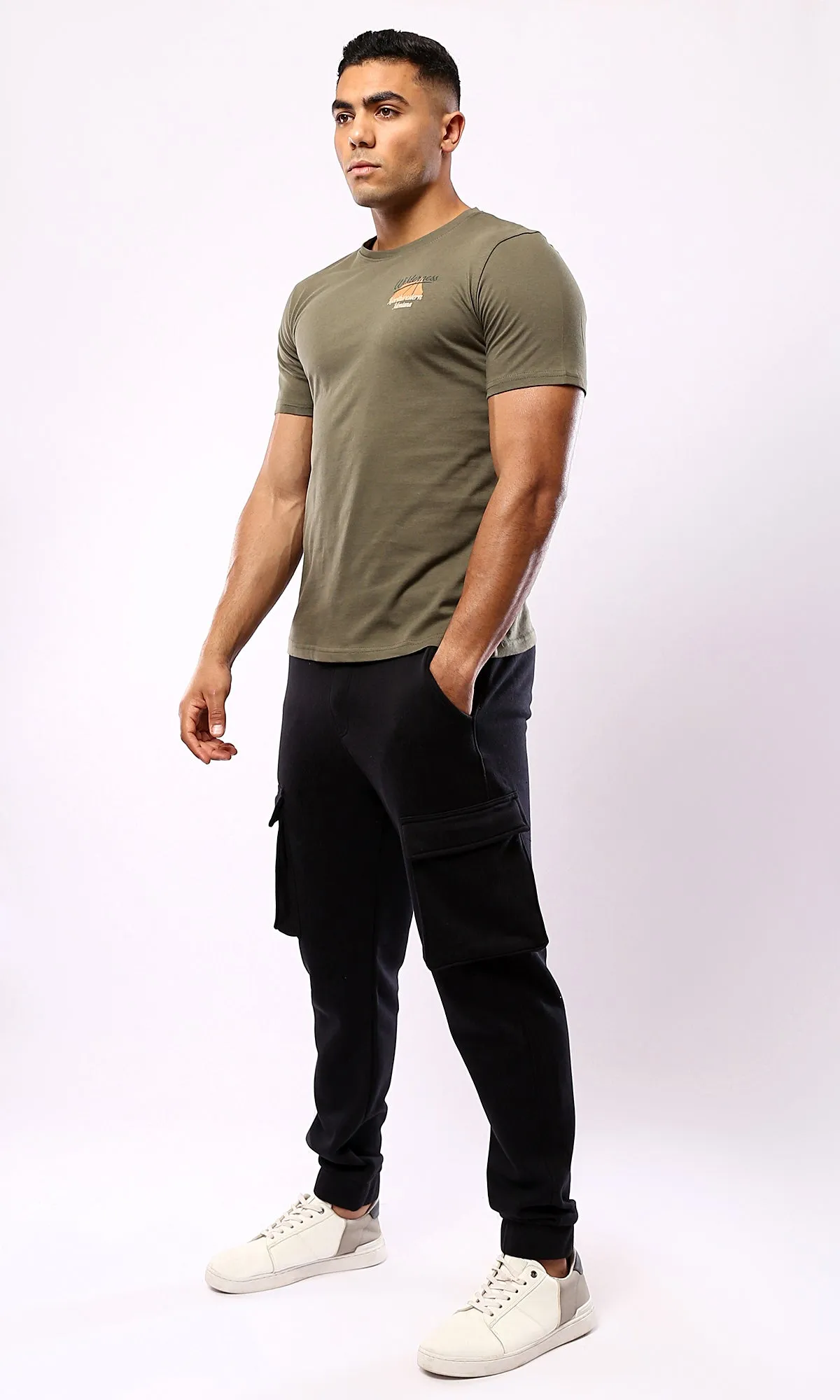 O179024 Dark Olive Tee With Mountain Explorer Back Print