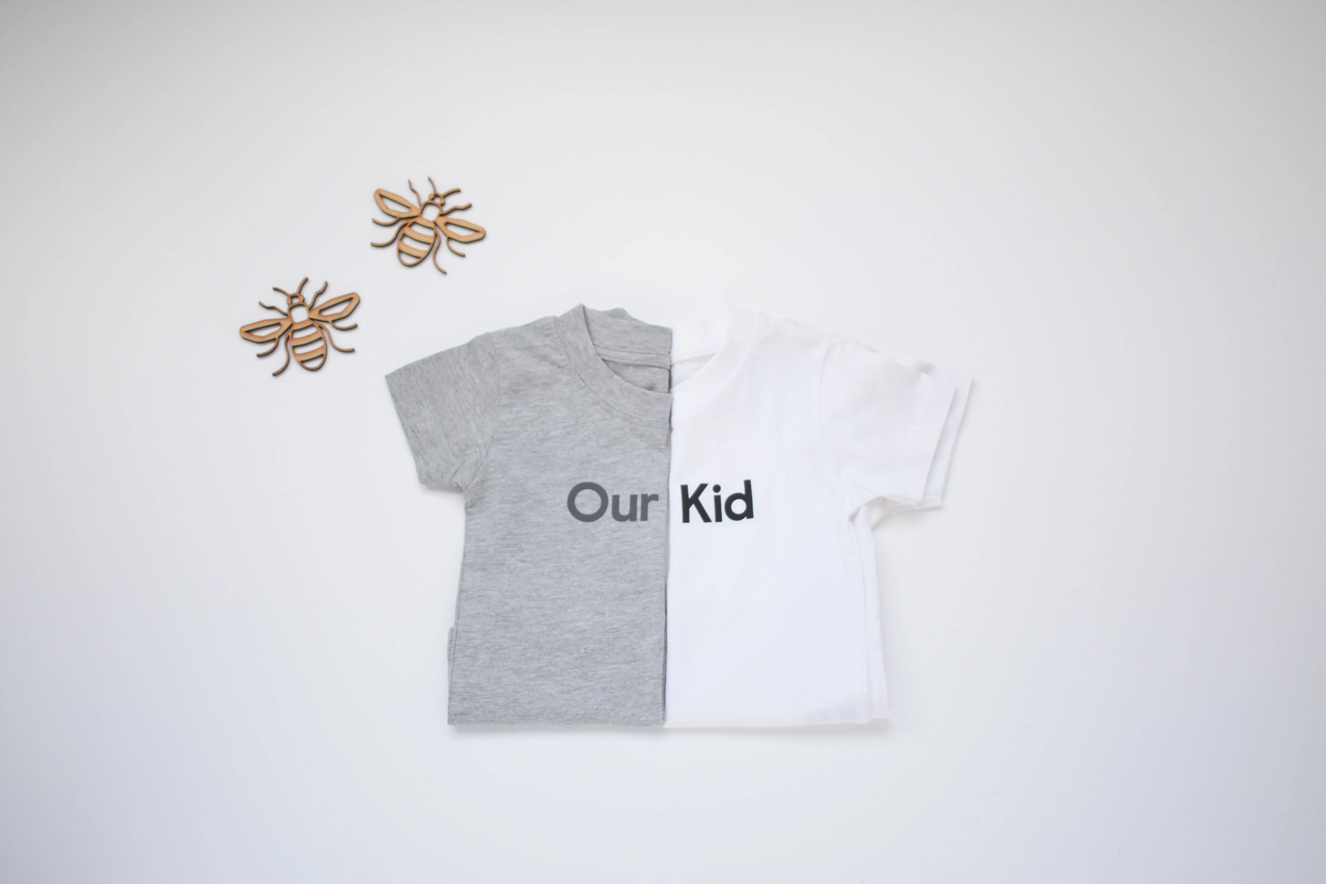 OUR KID T-SHIRT - Grey T-shirt with Mustard Slogan for Babies and Kids