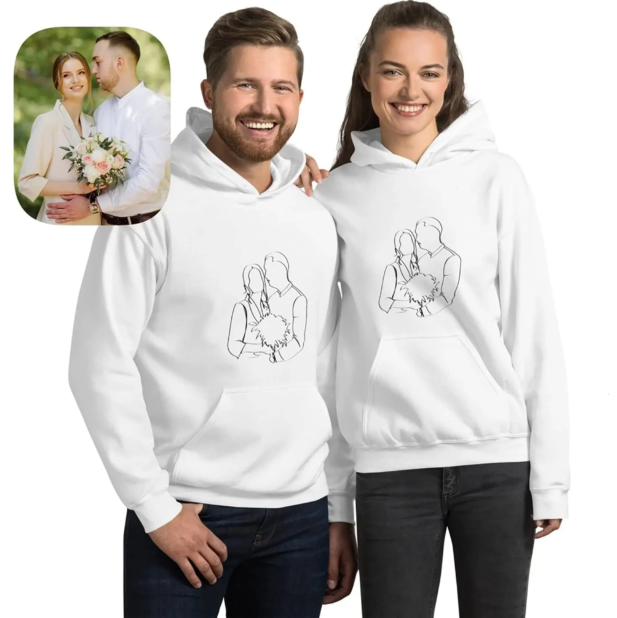 Personalized Embroidered Hoodies Custom Outline Photo Hoodie Couple Valentines Day Gifts