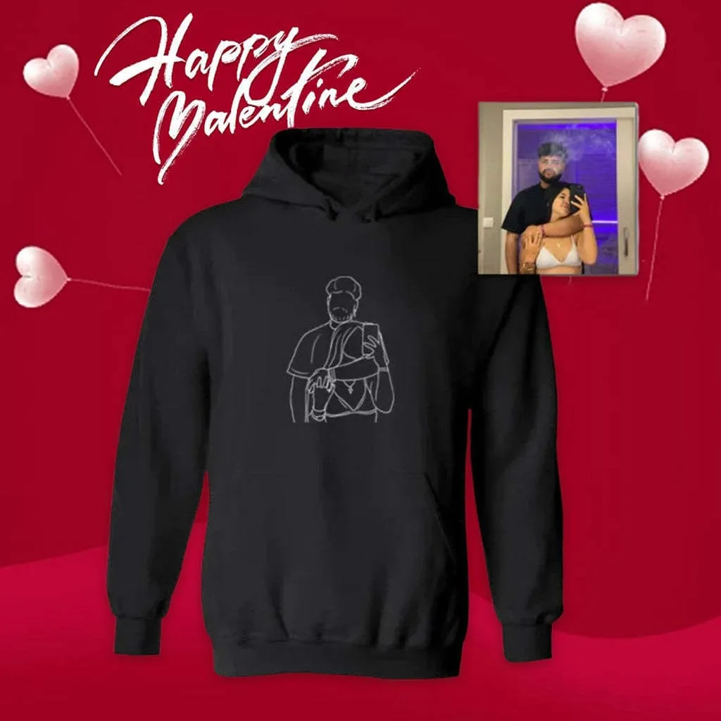 Personalized Embroidered Hoodies Custom Outline Photo Hoodie Couple Valentines Day Gifts