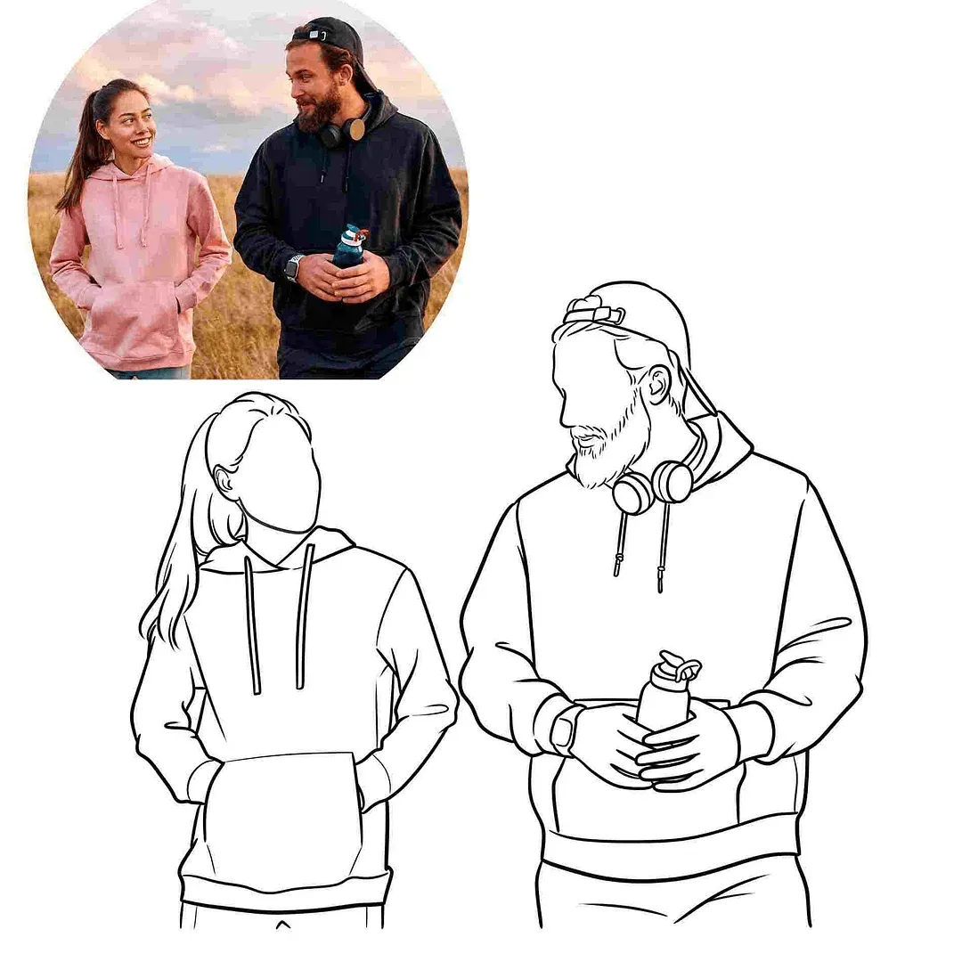 Personalized Embroidered Hoodies Custom Outline Photo Hoodie Couple Valentines Day Gifts