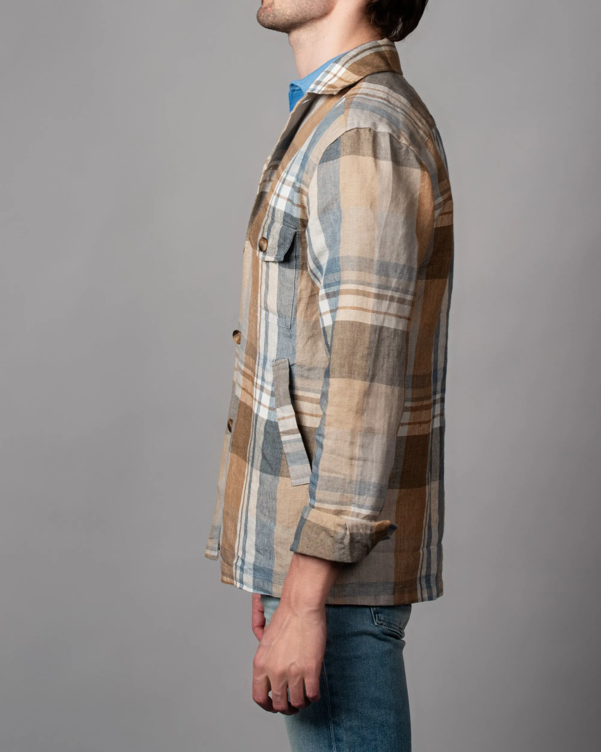 Plaid Linen Twill Overshirt