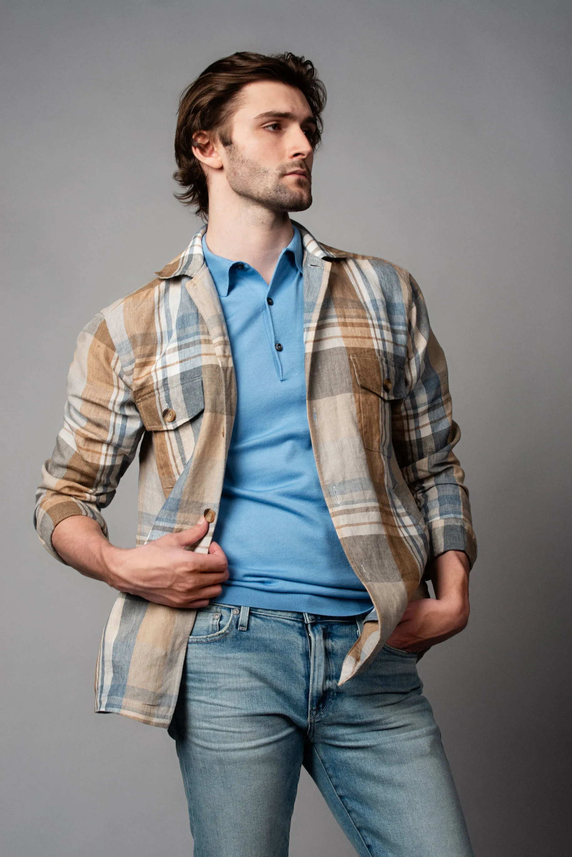 Plaid Linen Twill Overshirt