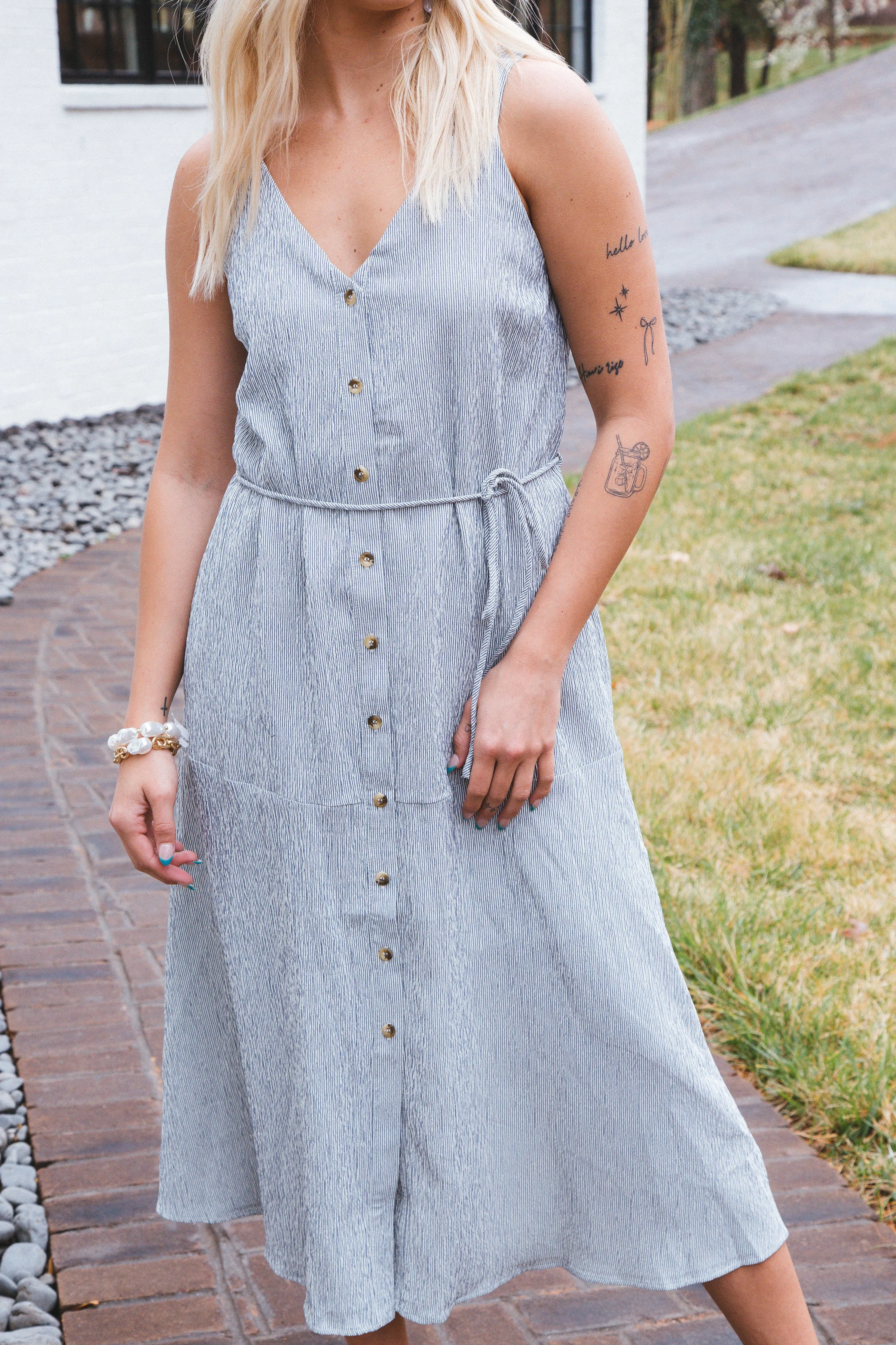 Reese Button Front Maxi Dress, Cream/Navy