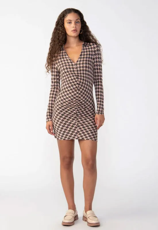 Sanctuary - Ruched Knit Dress Java Houndstooth