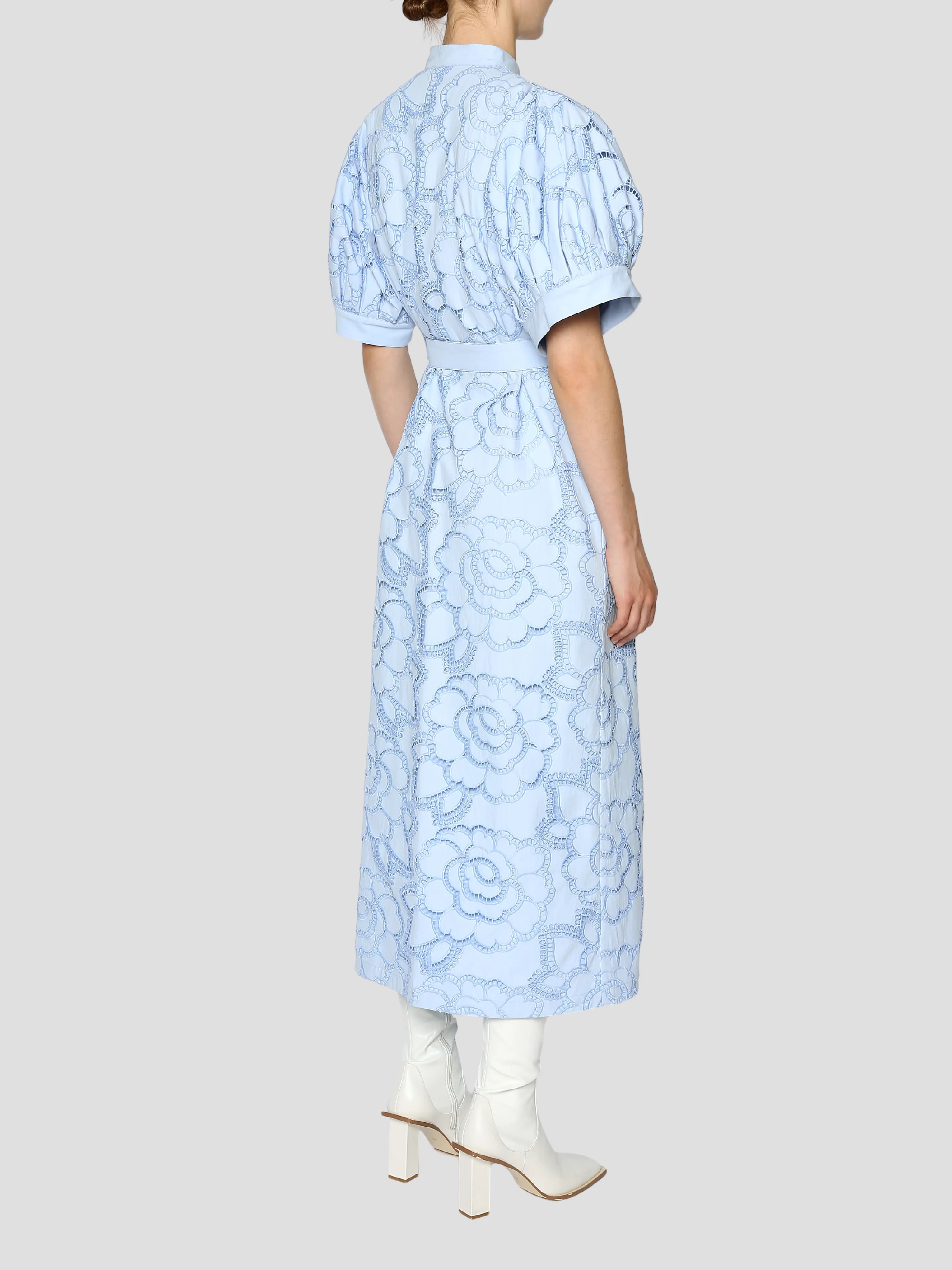 Sky Blue Anisley Floral Short Sleeve Midi Dress