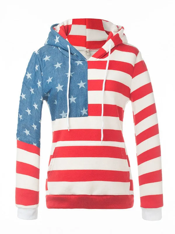 Striped Star Print Hooded Sweatshirt