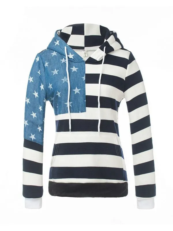 Striped Star Print Hooded Sweatshirt