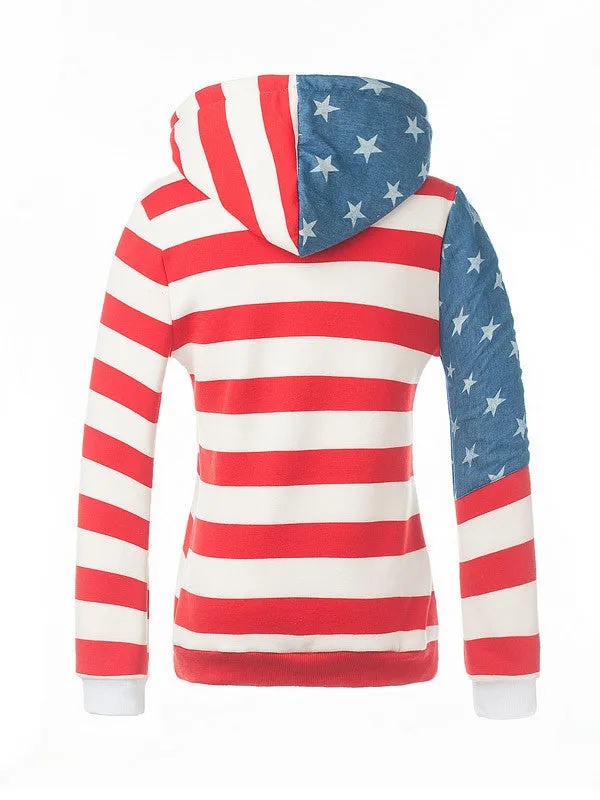 Striped Star Print Hooded Sweatshirt