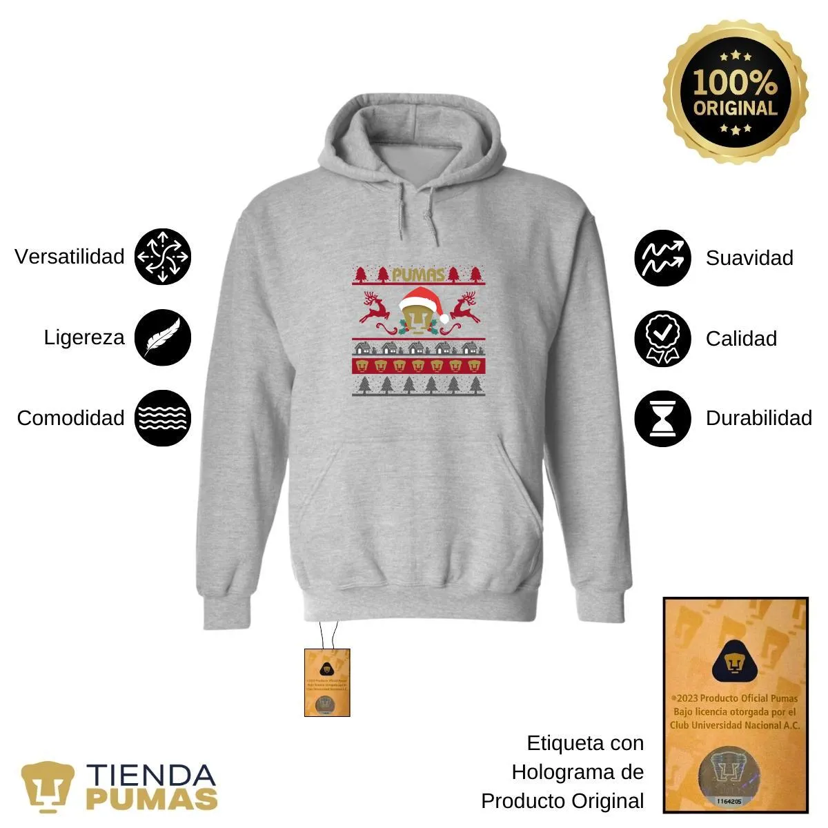 Sudadera Hombre Hoodie  Pumas UNAM Navidad Renos