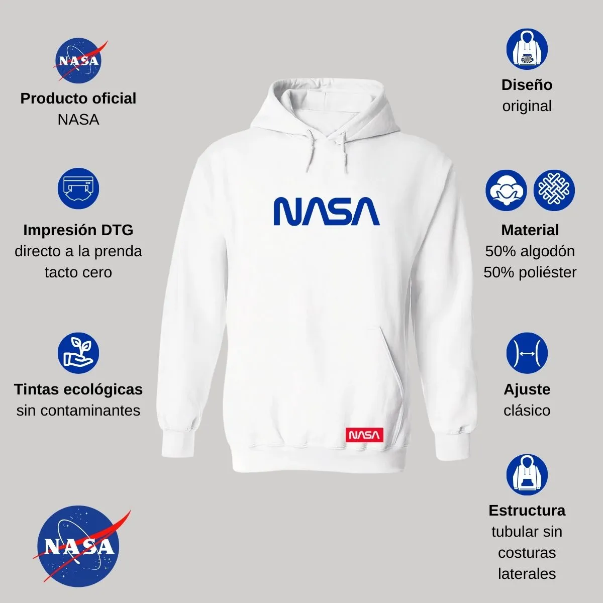 Sudadera para Hombre Hoodie Nasa Worm Blue